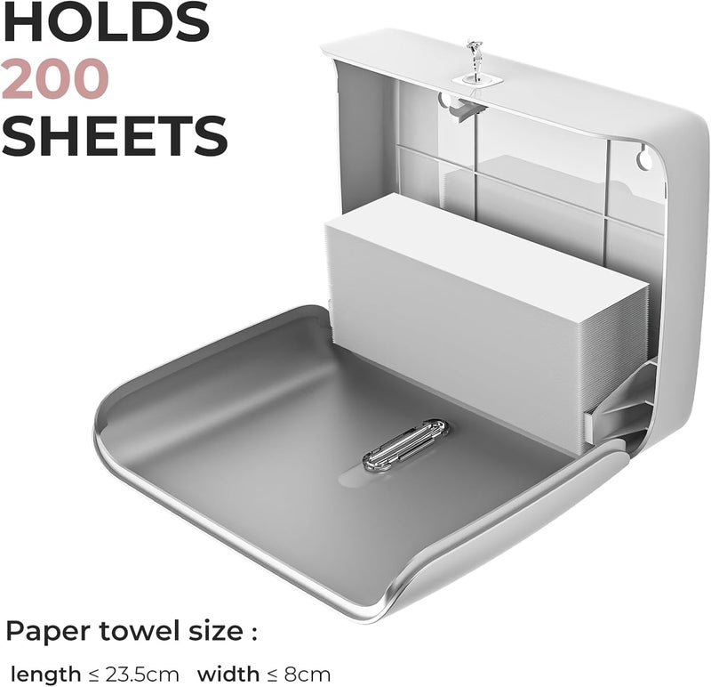 Bertreno Commercial Paper Towel Dispenser Wall Mount Paper Hand Towel Dispenser Large Capacity 200 Multifold/Trifold/C Fold Paper Towel Dispenser Bathroom Adhesive Tissue Dispenser （Silver） - Image 4